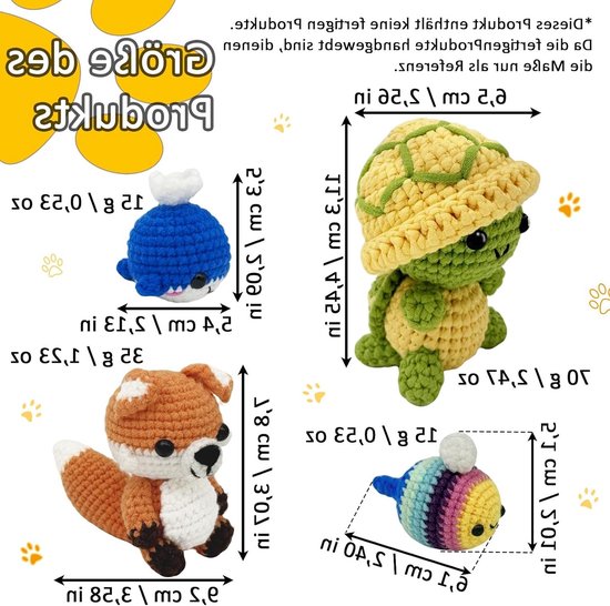 Haakset voor beginners met instructies, zachte garen en accessoires, inclusief draagbare haaknaald - Perfect als cadeau voor creatievelingen (walvissen, bijen, vossen) van Merkloos — afbeelding 5