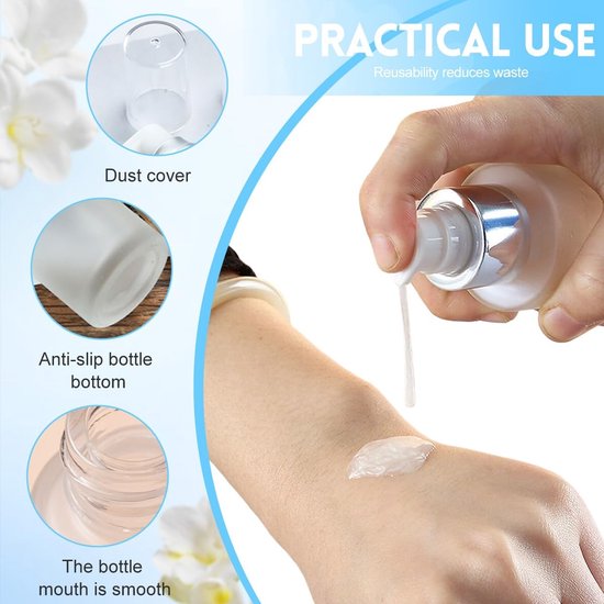 Allecto - Lege Glas Lotion Pomp Dispenser - Hervulbare Cosmetische Fles - 120ml - Frosted - Ideaal voor Reizen - Set van 2 van Allecto — afbeelding 5