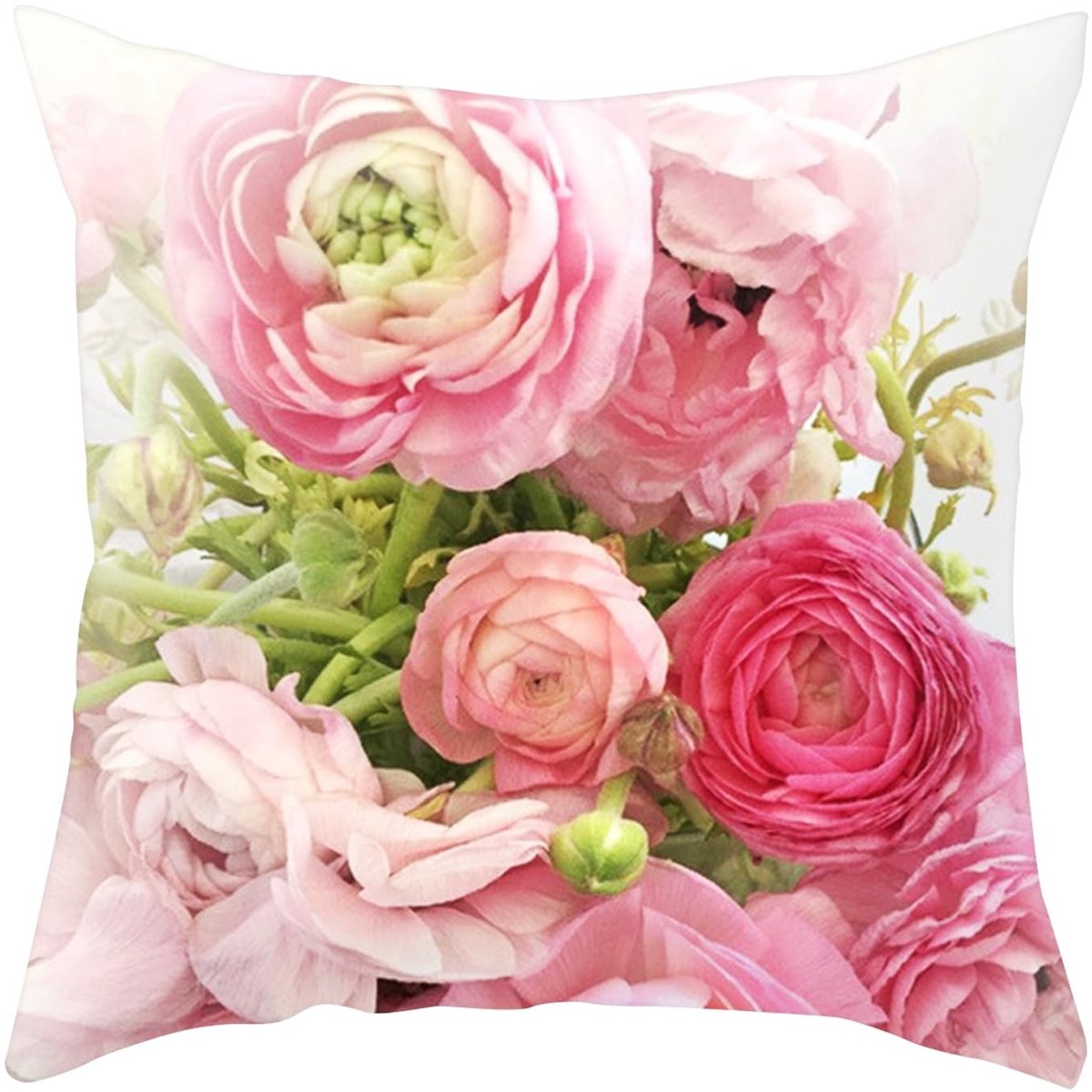 Dailygoods- Bloemenkussensloop Roze - Kussenhoes 45x45 cm - Pluche - Bloemenprint - Romantisch - Geschikt voor Woonkamer/Slaapkamer