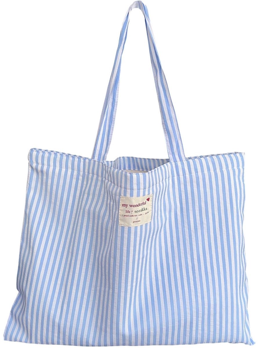 aladdien - Strandtas - Grote Blauwe Tas - Met Rits en Binnenzak - 50x40 cm - Handig en Ruim - Voor Strand en Dagjes Uit - Blauwe Tas