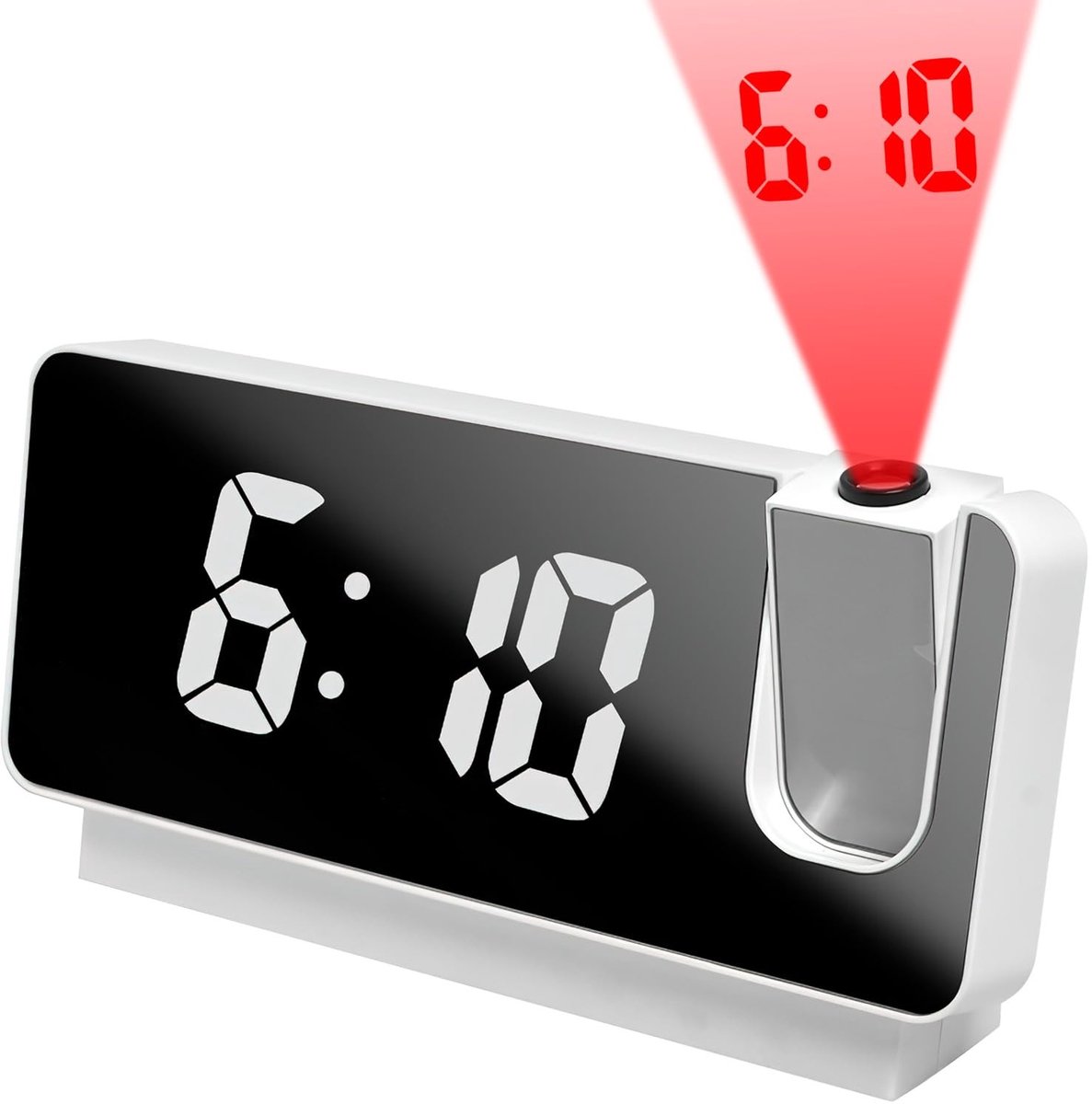 aladdien - Projectiewekker - Digitale klok met projectie - Snooze functie - Wit - USB-aansluiting - Geschikt voor thuis en kantoor