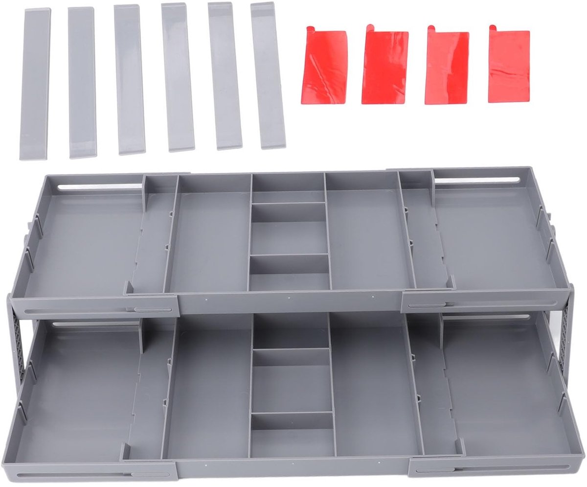 aladdien - Uitbreidbare Lade-organizer - Bureau-organizer - Opvouwbaar - Grijs - Make-up Opbergvak - Geschikt voor Sieraden en Cosmetica