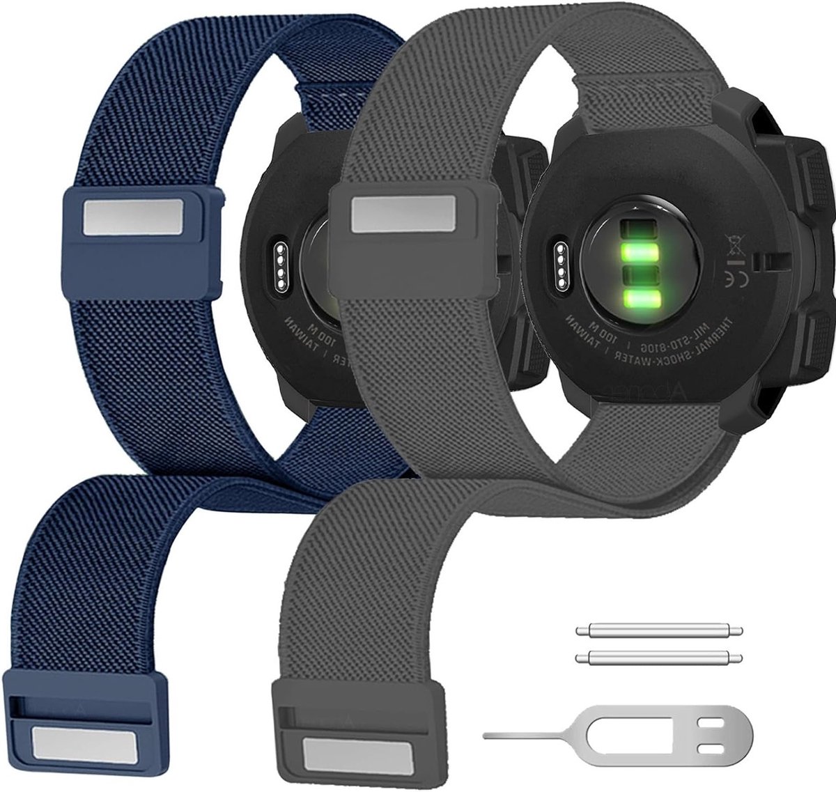 Set van 2 Elastische Nylon Armbanden voor Garmin Instinct 2 Solar, Lichtgewicht Rekbare Horlogeband met Magnetische Sluiting voor Sport en Avontuur
