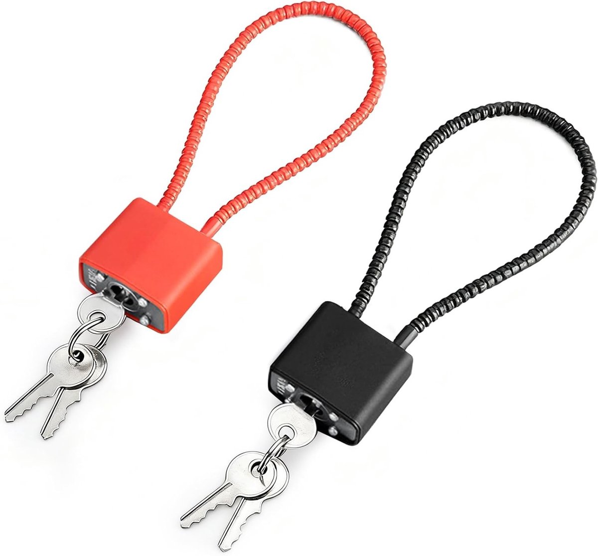 Veiligheidskabelslot 20 cm Dubbelpack Rood en Zwart - Roestvrijstalen Hangslot met 3 Sleutels, Snijbestendig voor Fietsen, Koffers, Sportscholen en Kluisjes