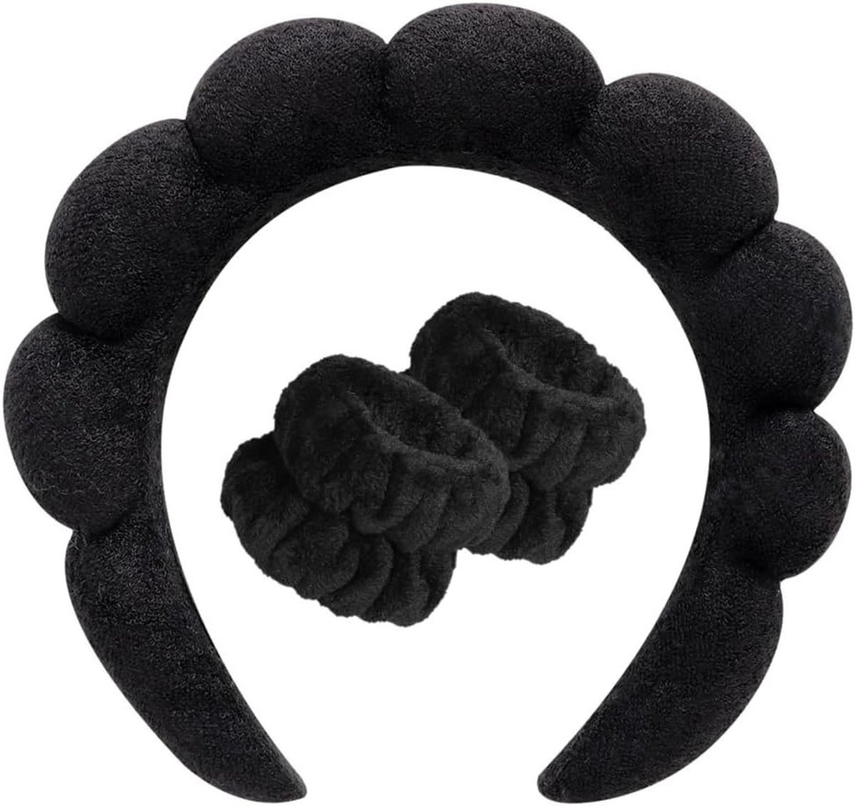 Stylish Haarband voor Vrouwen, Inclusief Make-up Haarband en 2 Polsbanden voor Huidverzorging, Douche en Make-up Verwijdering, Zwart