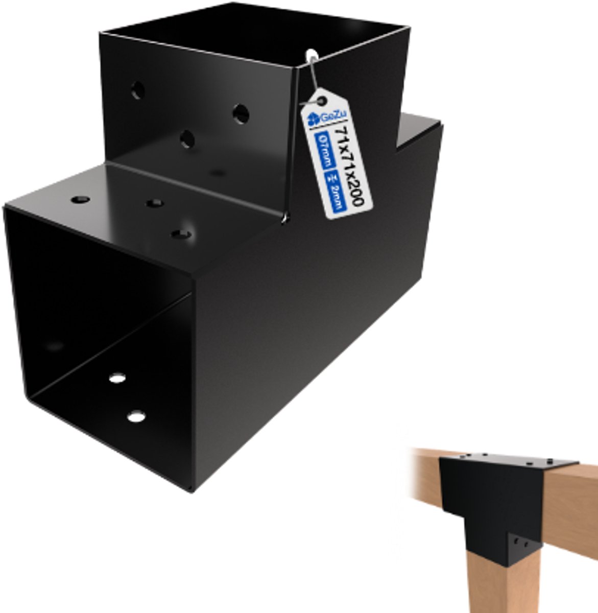 GeZu Impex T Paalverbinder voor pergola 71 × 71 mm – Zwart