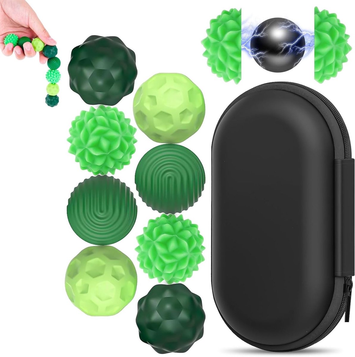 8-delige magnetische anti-stress speelgoedset met siliconen omhulsel, ontspannende en concentrerende stressballen voor volwassenen en kinderen (Groen)