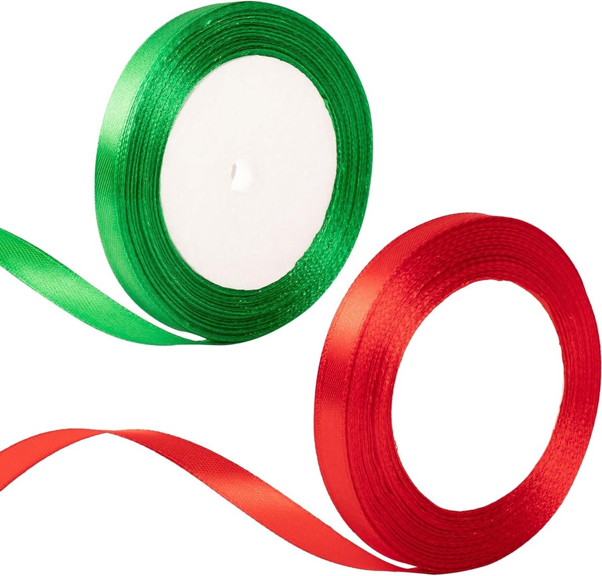 10mm Rode en Groene Kerstlint voor Cadeauverpakking 22m, Dun Satin Lint voor Kerstdecoratie, Cadeauzakken en Creatieve Projecten