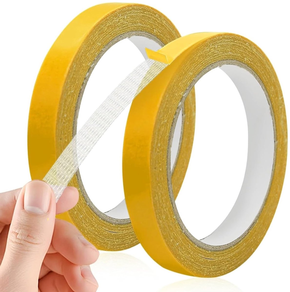 Dubbelzijdig plakband extra sterk, 2 rollen (1 cm x 10 m) voor kleding, gordijnen en tapijten, hoge hechting en veelzijdig gebruik