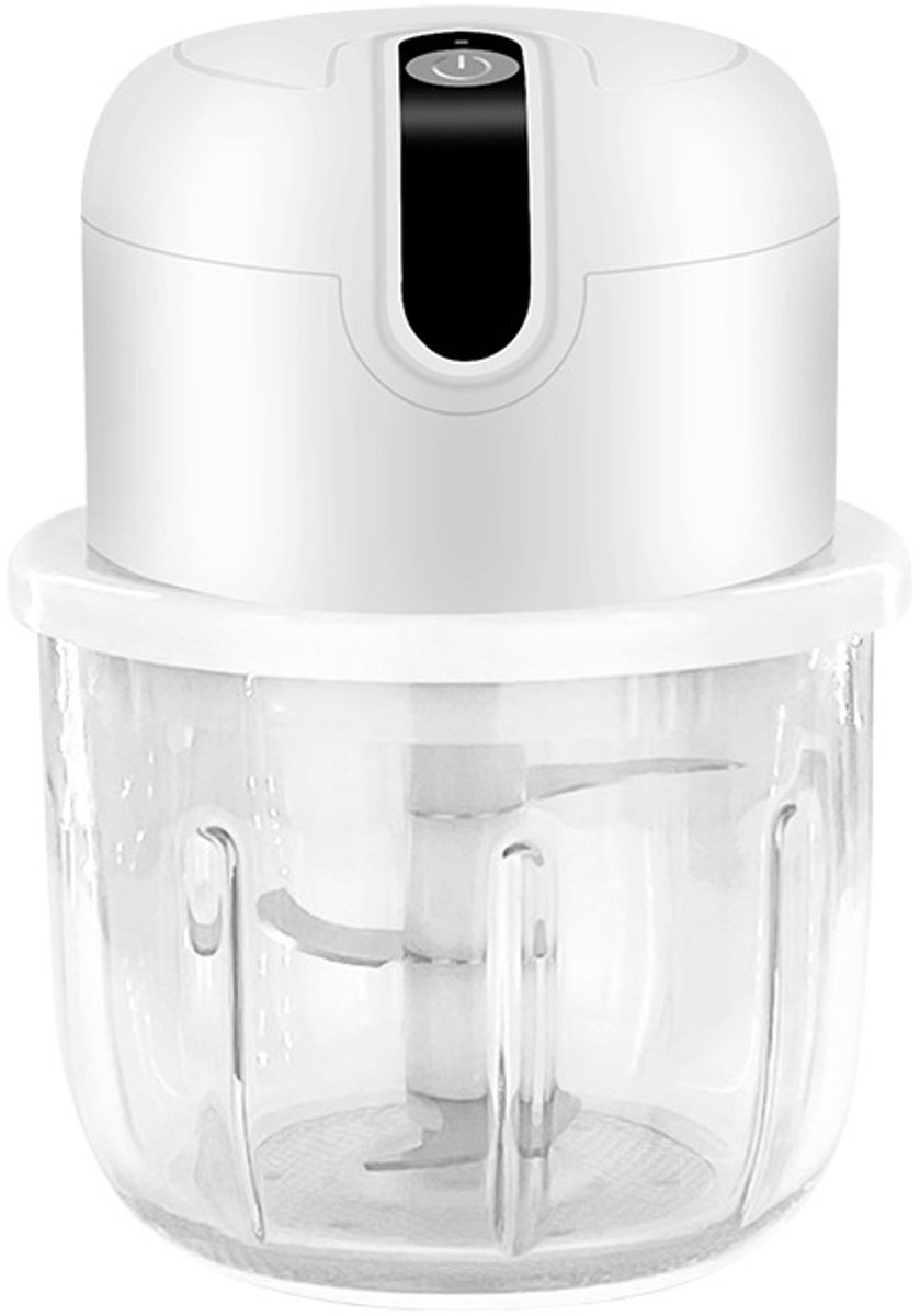 Elektrische Knoflookpers met Glazen Kom 300ml - Draadloze Hakmolen voor Knoflook en Groenten - Hygiënische Mini Keukenmachine voor Snel Hakken - Compacte Foodprocessor voor Thuis - Wit