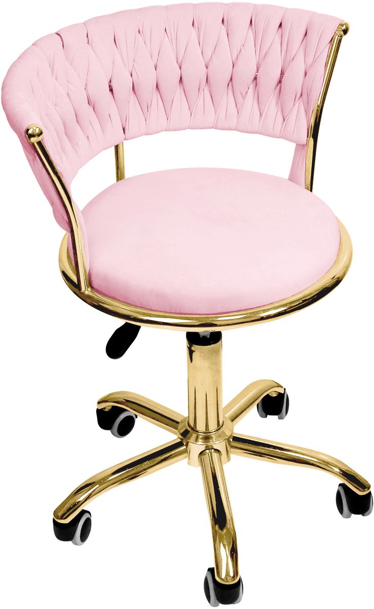 PIPIPOXER Verstelbare bureaustoel met wielen – Kaptafelstoel voor Slaapkamer, Thuiswerkplek en Salon,Roze