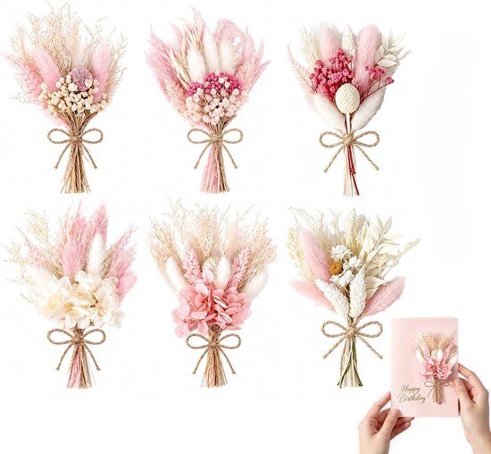 Foto: Kunstbloemen boeket 6 stuks 15 cm droogbloemen boeket handgebonden met jute touw voor diy knutselen en decoratie van fotoalbums en journals