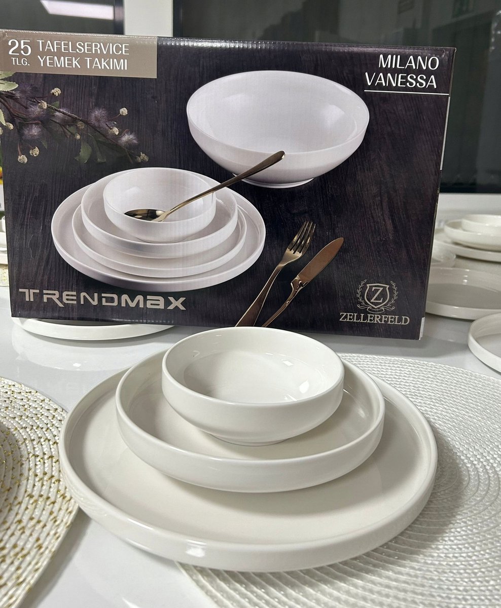 MILANO Serviesset 25 Delen - Elegant en modern wit porselein