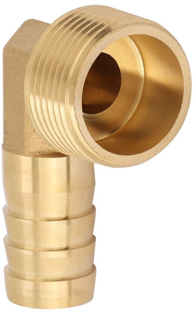 Dailygoods- Slangconnector 90 Graden Hoek - Messing Barb Connector - G3/4 Binnendraad - Corrosiebestendig - Voor Lucht/Water/Olie - Strakke Sluiting - Slangfitting