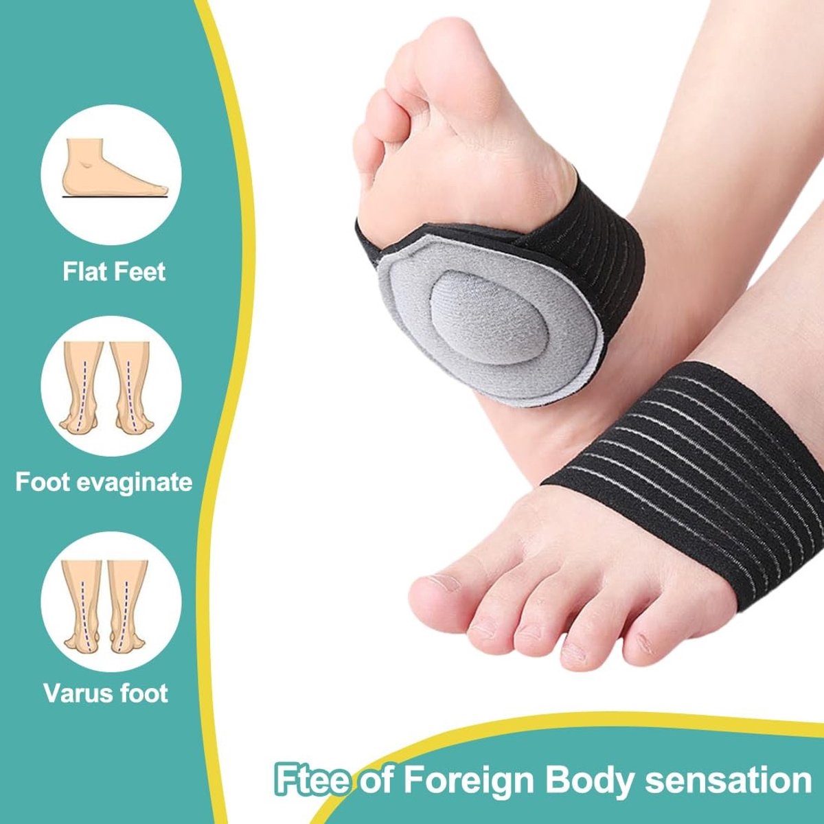 SOUQONE- Voetboogbandage 2-delig - Verstelbare Middenvoetbandage - Plantar Fasciitis Bandage - Voetboogpijn Verlichting - Ademend en Comfortabel - Drukvermindering Kussen - Voetbandage