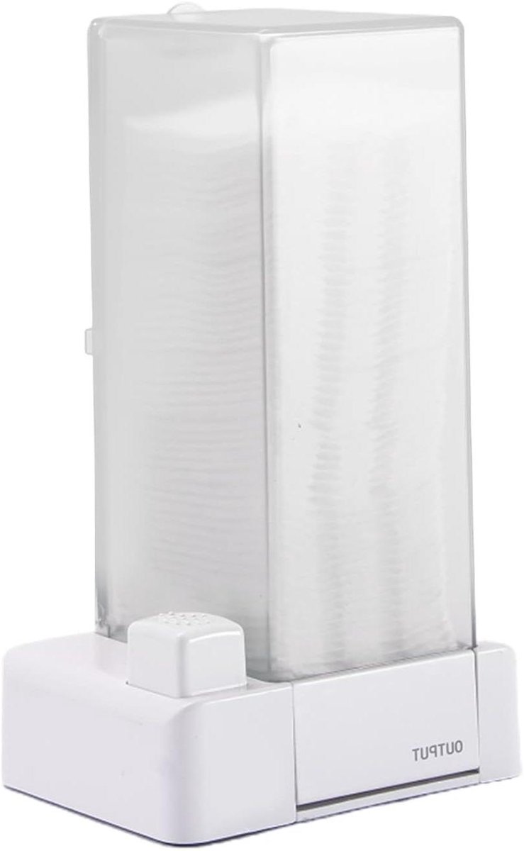 Opbergdoos Katoen - Wattenschijf Dispenser - Badkamer Organisatie - Transparant Deksel - 17 cm Hoog - Wit