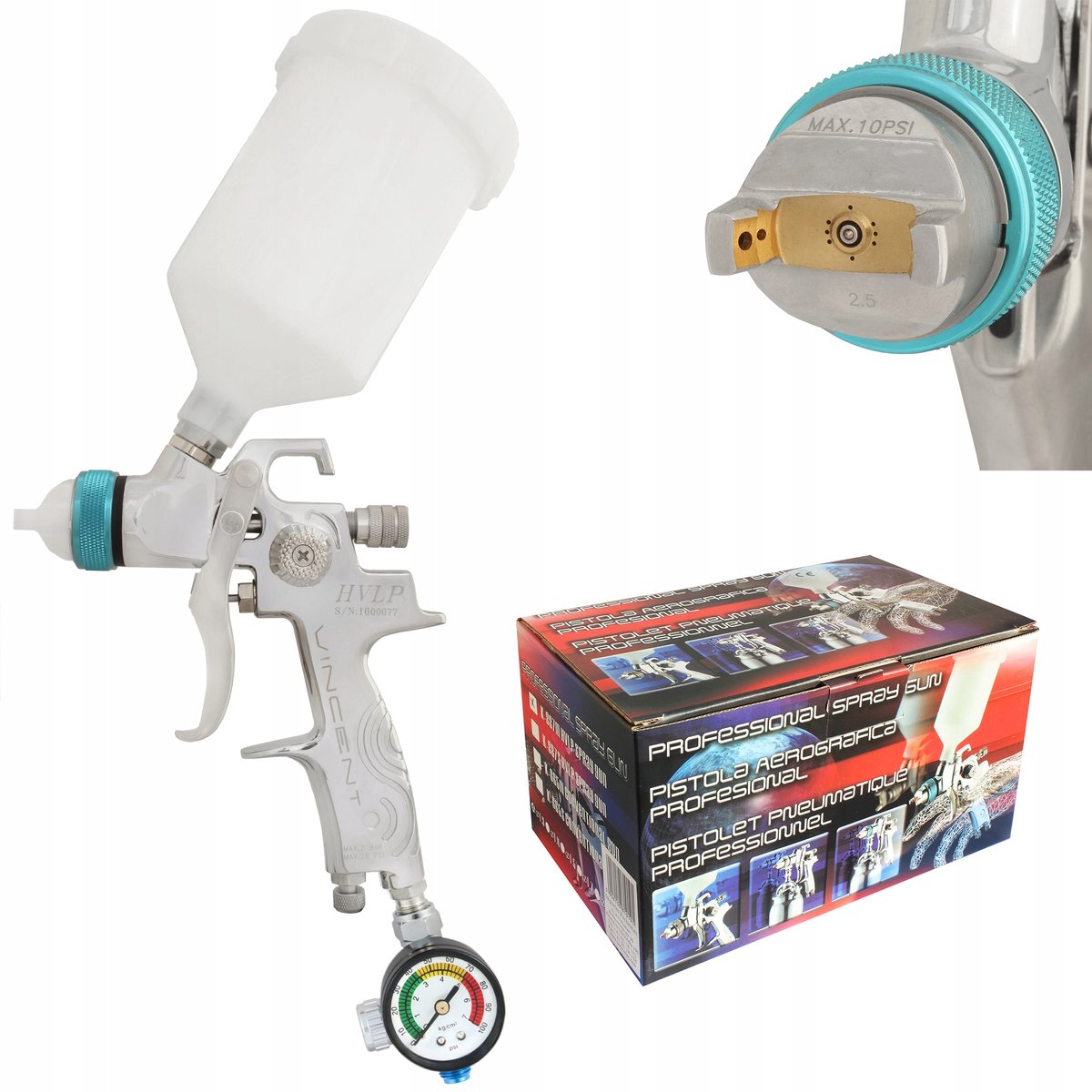 Vincent HVLP Spuitpistool 2,5mm met Drukregelaar