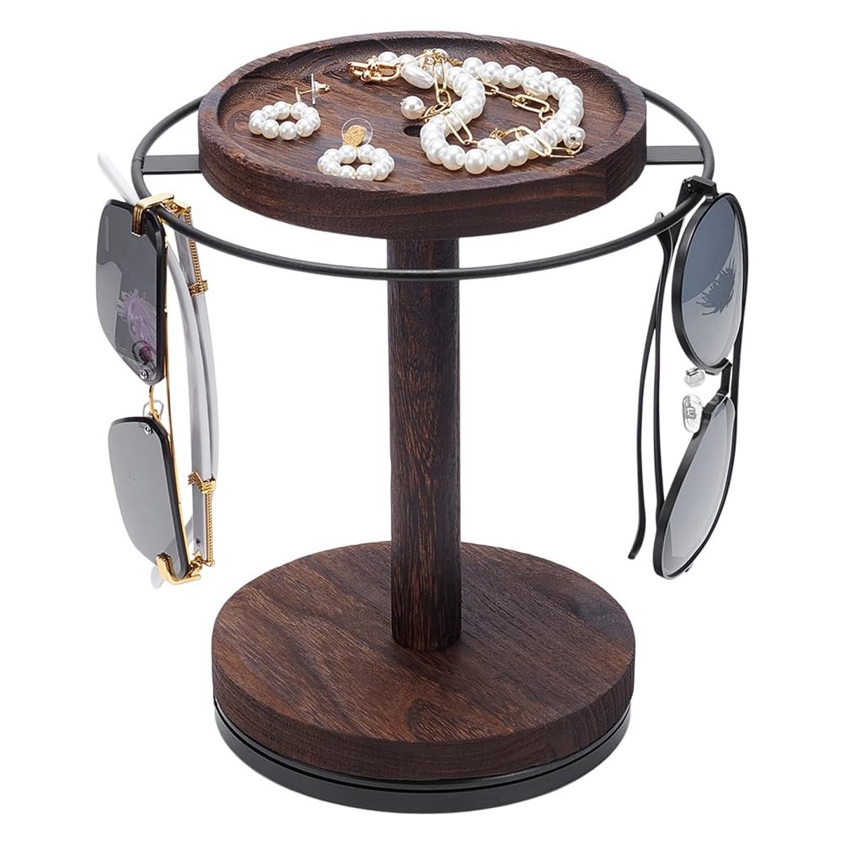 SMOAKEZ - Zonnebril Organizer 360° Roterende Brillenhouder met Houten Dienblad