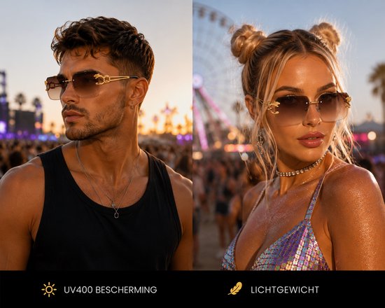 Zonnebril Bruin | Rimless Glasses | Oversized | Frameloos Zonnebril| Trendy Eyewear voor Heren en Dames | Randloze Zonnebril | Heren/ Dames bril | zomerbril/ bril/ brillen | Heren zonnebril / zonnebril zonder rand | zomer bril | Randloze bril — afbeelding 2