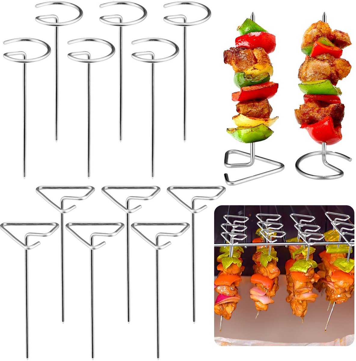 Dailygoods- Kebab Spiesjes 20 PCS - Roestvrij Stalen Spiesjes - 10 cm Staande Spiesjes - Herbruikbaar - Gemakkelijk Schoon te Maken - Geschikt voor Air Fryer/Oven
