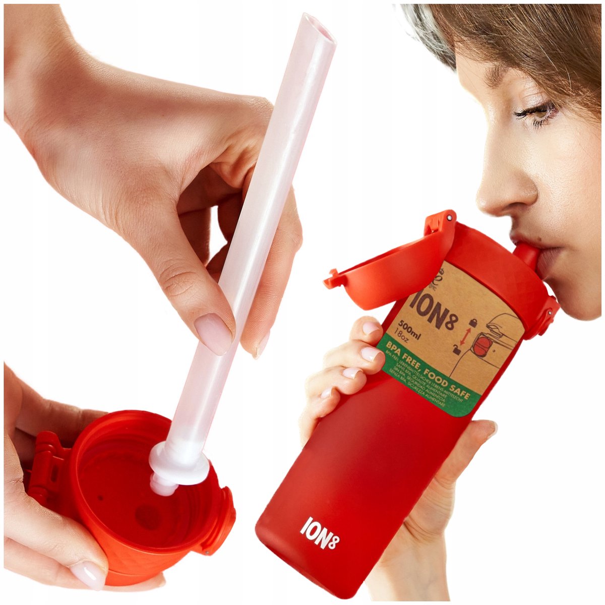 ION8 Sportfles met Rietje - 500ml - BPA-vrij - Lekvrij