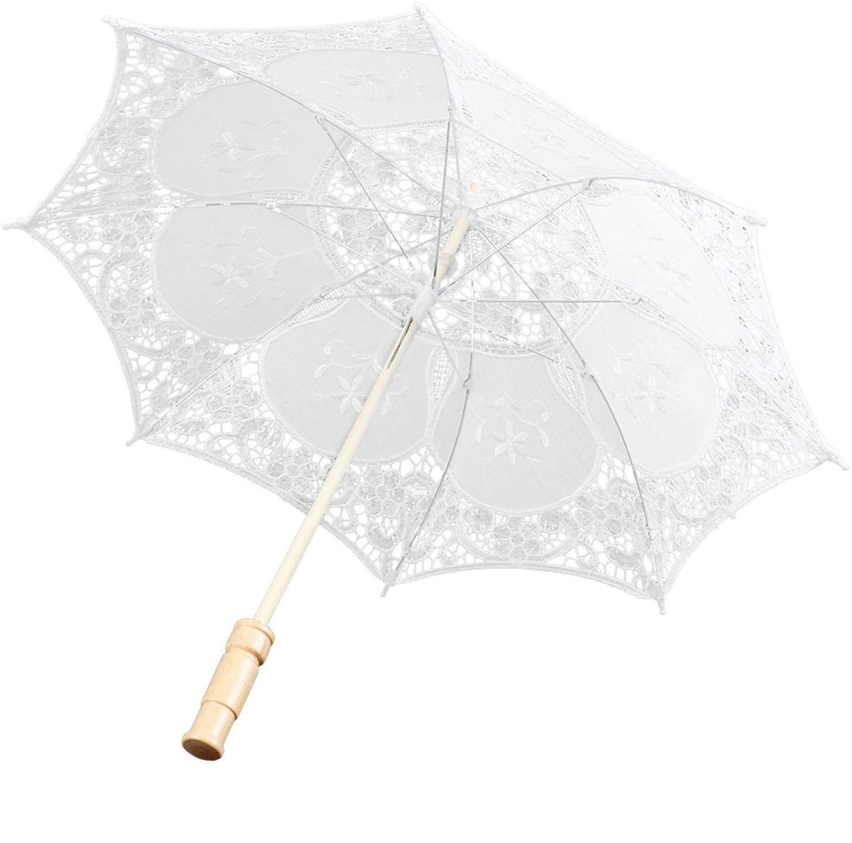 Dailygoods- Parasol Decoratief - Houten Handvat - Kantmateriaal - Vintage Stijl - Bruiloft/Party - Stevig en Duurzaam - Decoratieve Paraplu