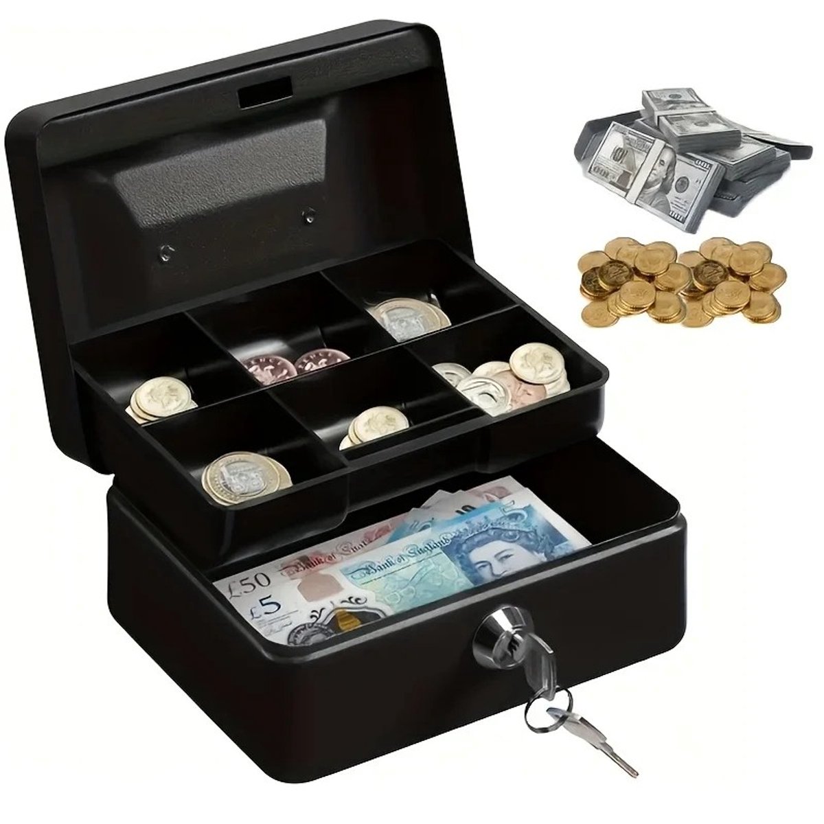 Dailygoods Spaarpot met sleutel - Geldkist met slot - Kleine afsluitbare geldkist met muntbak voor kleine geldbedragen,