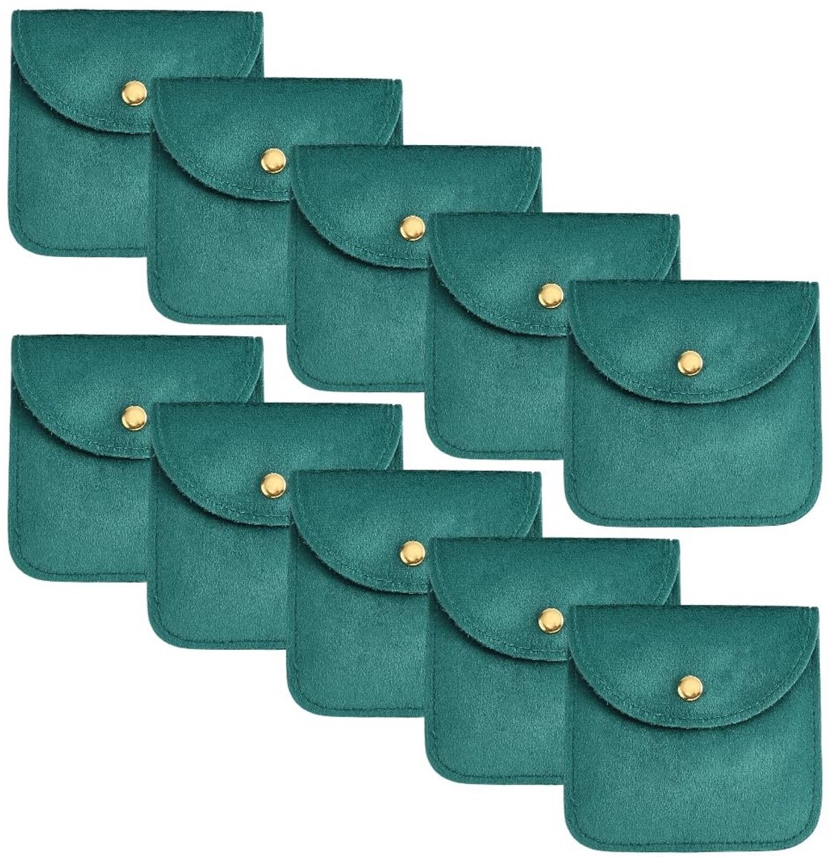 Dailygoods- Sieradenzakjes 10 stuks - Fluwelen Zakjes - Draagbaar - Petrolblauw - Geschenkverpakking - 10 x 10 cm - Drukknop - Sieradenopbergzakjes