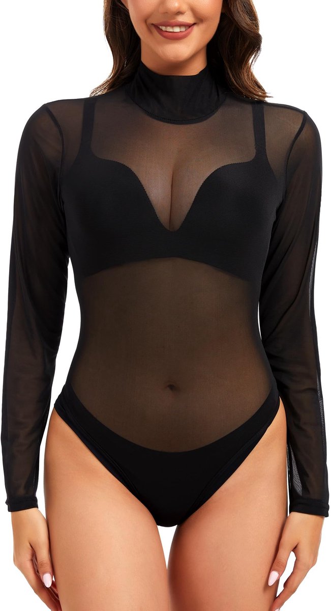 Dailygoods- Bodysuit Dames - Doorzichtige Mesh Top - Elastisch en Huidvriendelijk - Sexy en Charmant - Perfect voor Feesten - 100% Polyester