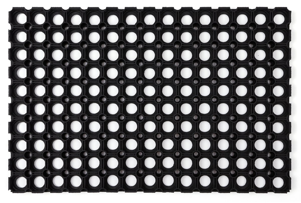 Opengewerkte rubberen buitendeurmat 60x80 cm, zwart