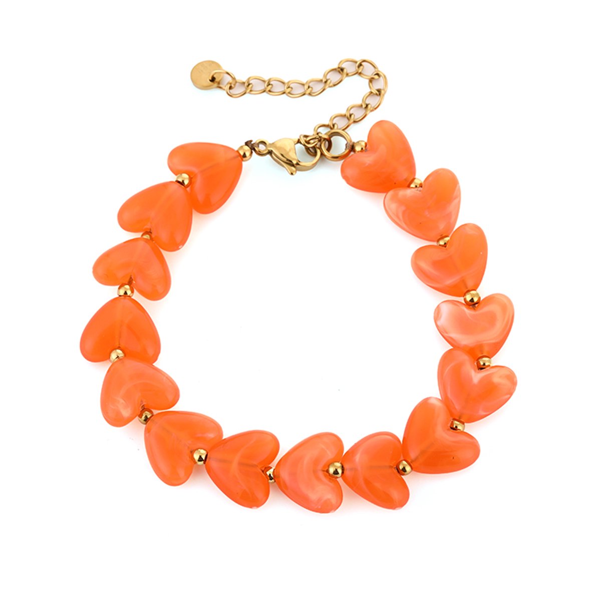 Oranje WK Armband - WK Voetbal Nederland - Hartjes Armband Oranje - Dames - Kleurvast Stainless Steel