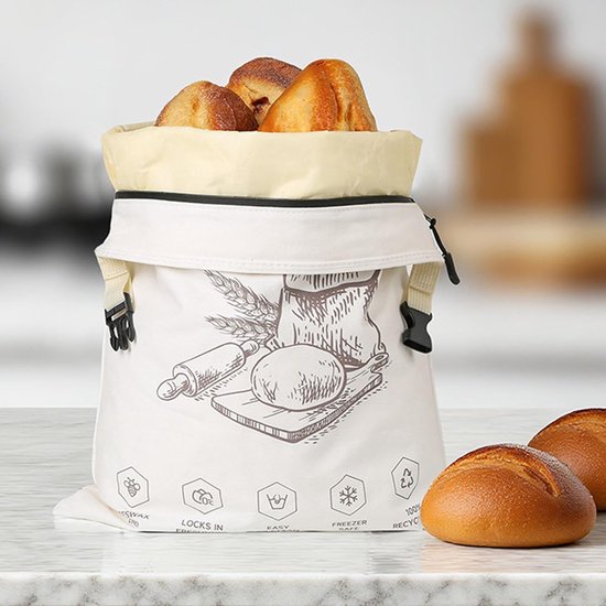 Broodzak - Bewaartas Rits - Brood Bewaren - Herbruikbaar Katoen - 425x315cm - Wit — afbeelding 5