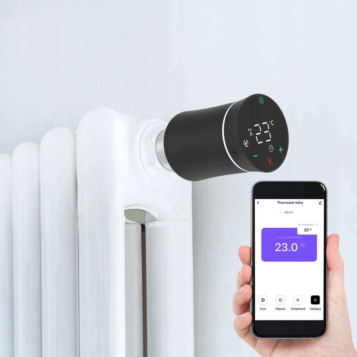 Slimme Zigbee Thermostaat Radiatorknop - Touch Bediening Zwart