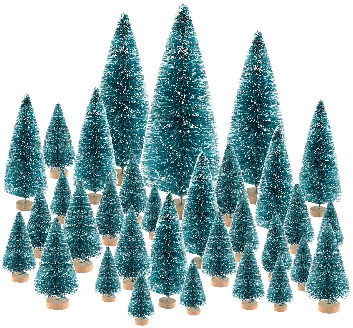 VLEMICO- Miniatuur Flessenborstel 66 Stuks - Mini-Kerstbomen - Sisal Sneeuw - Tafelbomen - DIY Decoratie - 3,5/4,5/6,5/8,5/12,5/16 cm