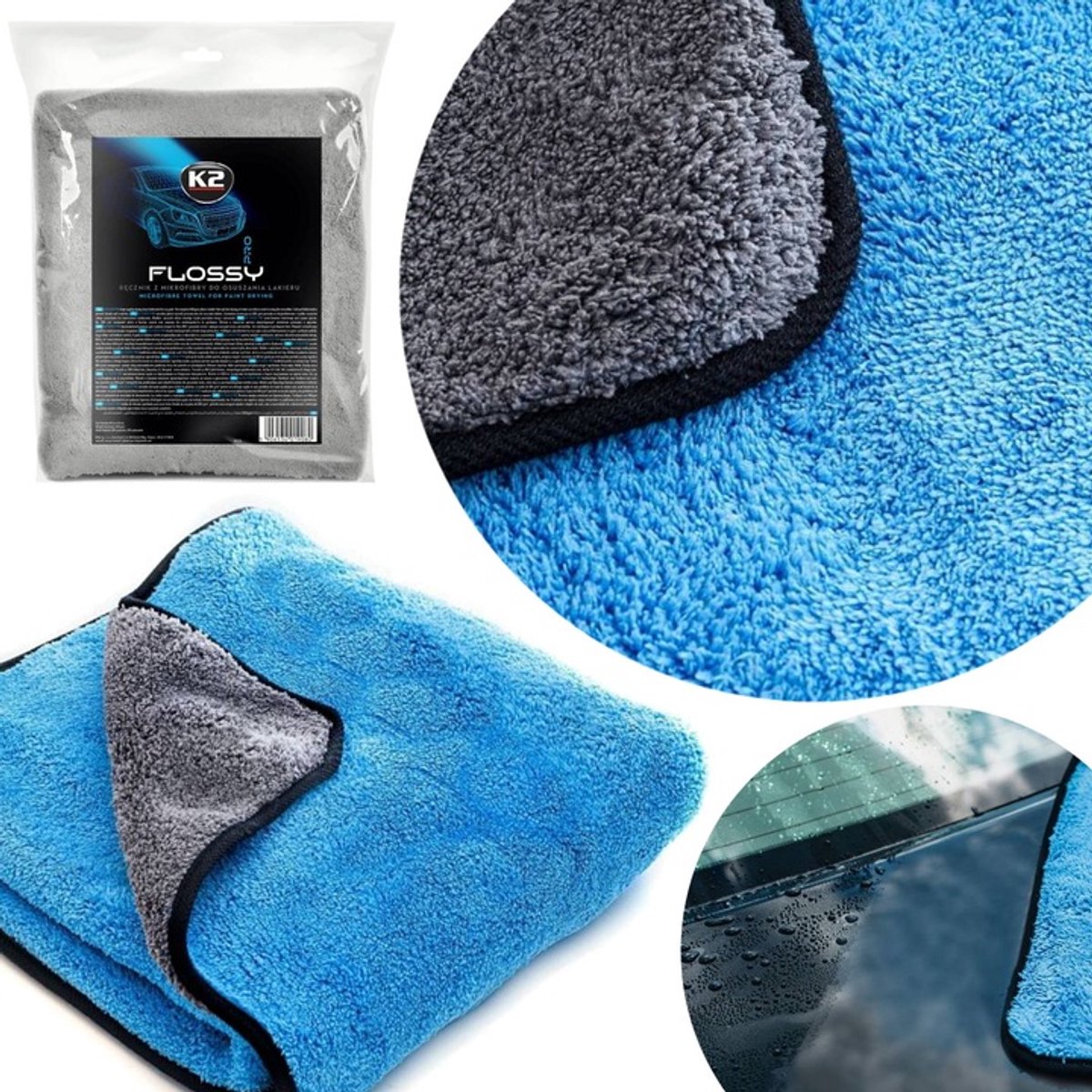 K2 Flossy Microvezeldoek 60x90cm 800GSM voor Auto Drogen