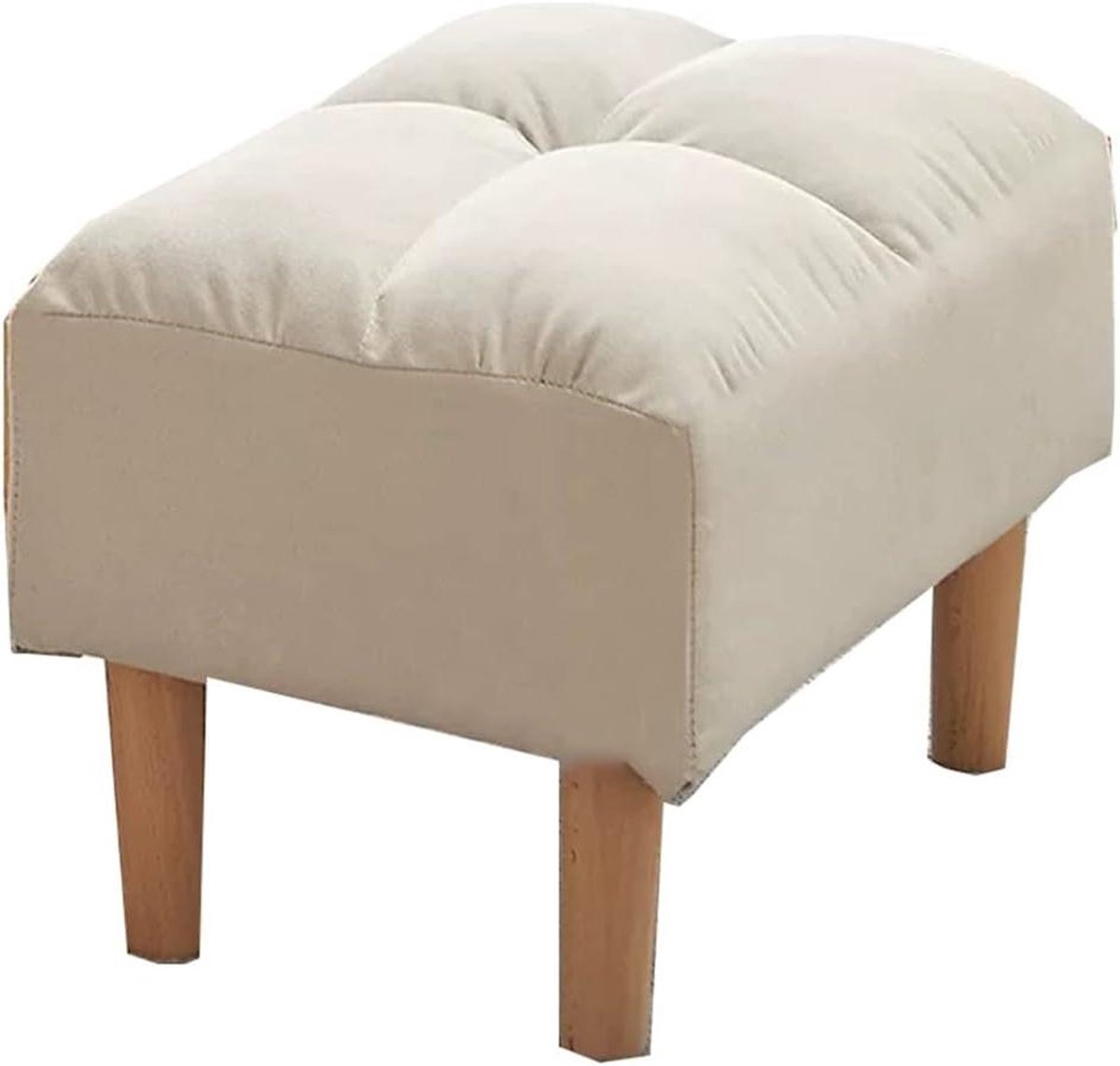 Houten Voetenbankje - Ottomaanse Kruk - Ontspanning Thuis - Massief Houten Poten - 52x36x40 cm - Beige