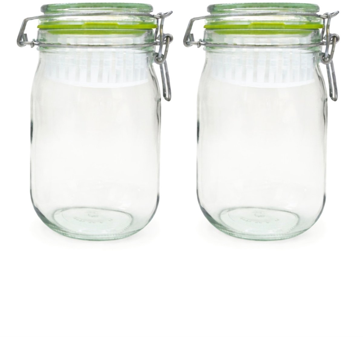 Set FERMentatiepotten met unieke FERMentatiering en FERMentatieklem - set van 2 glazen potten van 1140ml - voor voedselveilige fermentatie