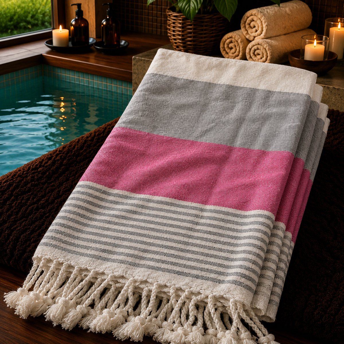 100% Katoenen Colorloop Hamamdoek – Turkse Handdoek & Strandlaken – Voor Sauna, Spa en Wellness