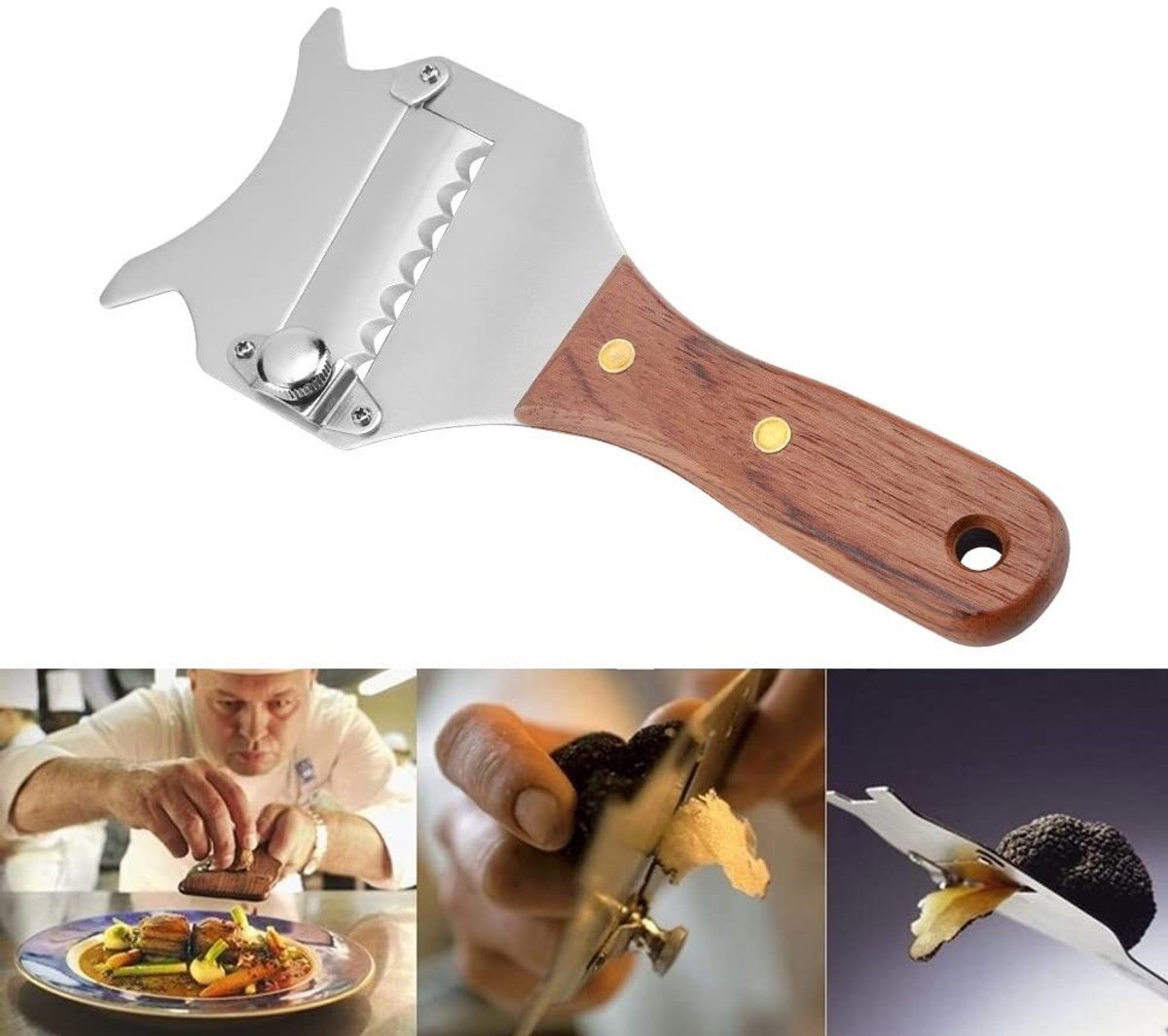 Dailygoods- Knoflooksnijder Professioneel - Verstelbaar Mes - Roestvrij Staal - Houten Handvat - Chocoladescheerapparaat - Multi Doel - Keukenrasp