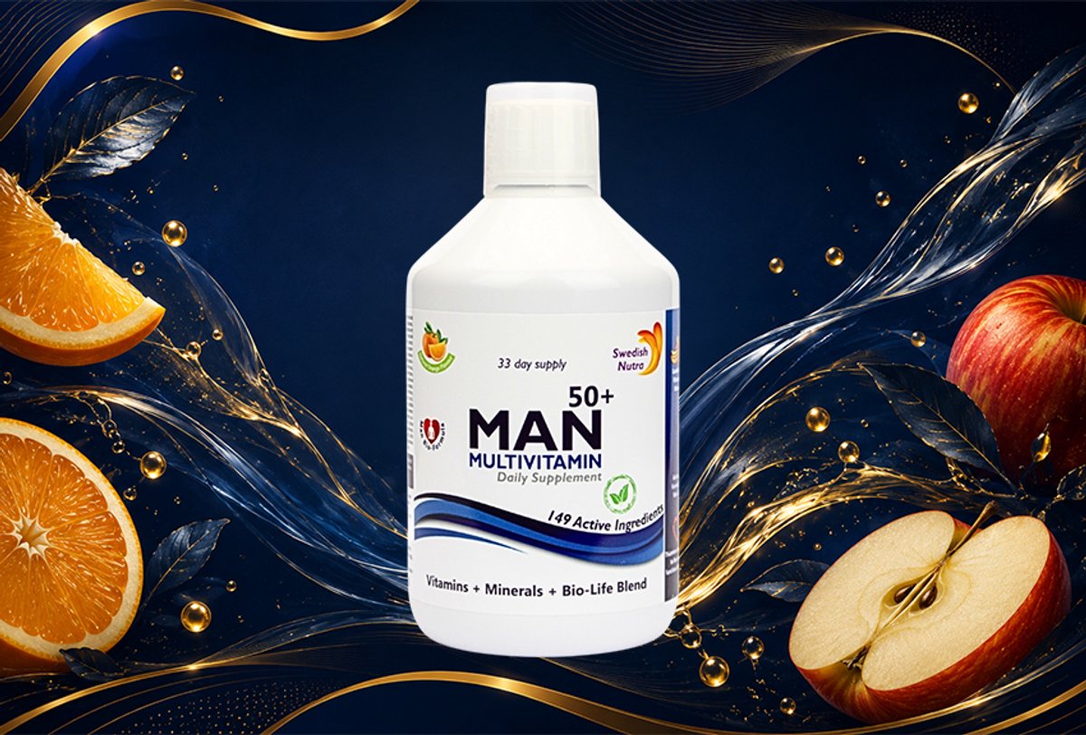 Man 50+ Multivitamine van Swedish Healthbrand is een unieke mix van vitamine en mineralen. Al deze ingrediënten en nutriënten zorgen voor een verbetering van energie en uithoudingsvermogen.