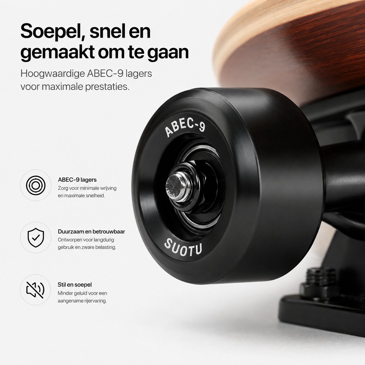 Suotu Skateboard - 80x20cm - ABEC-9 - 95A - schokabsorptie - Jongens - Meisjes - Volwassenen Skateboards — afbeelding 2