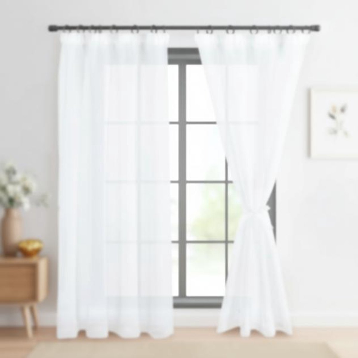 Maison Elara Voile Gordijnen Linnenlook Halfdoorzichtig 2 Stuks met Rimpelband - Wit 225x140 cm