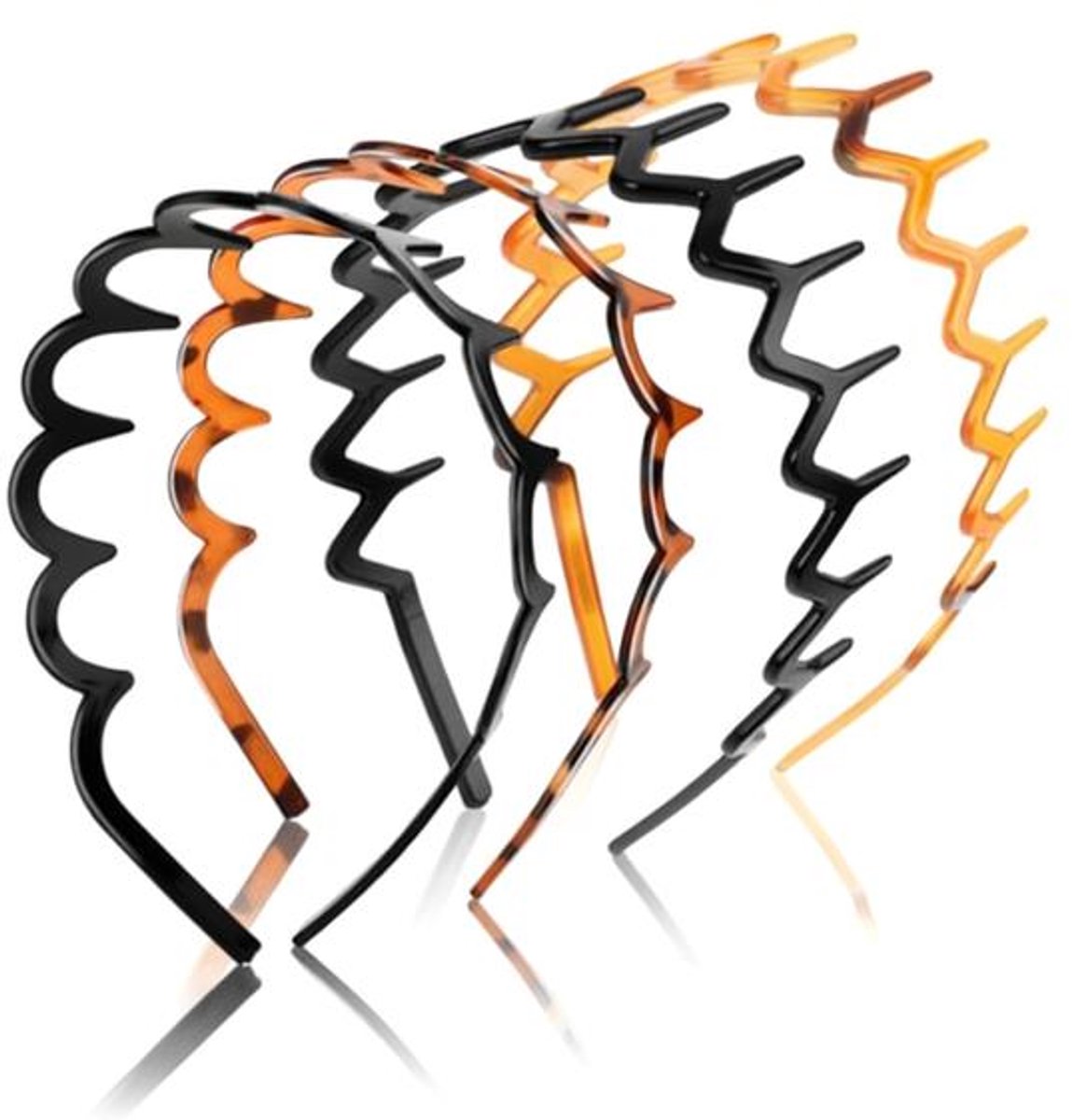 Maison Elara Zigzag Hoofdbanden Set 4 Stuks - Haaietand Haarkammen - Golvende Plastic Haarbanden - Haaraccessoires voor Vrouwen en Meisjes - Luipaardprint en Zwart