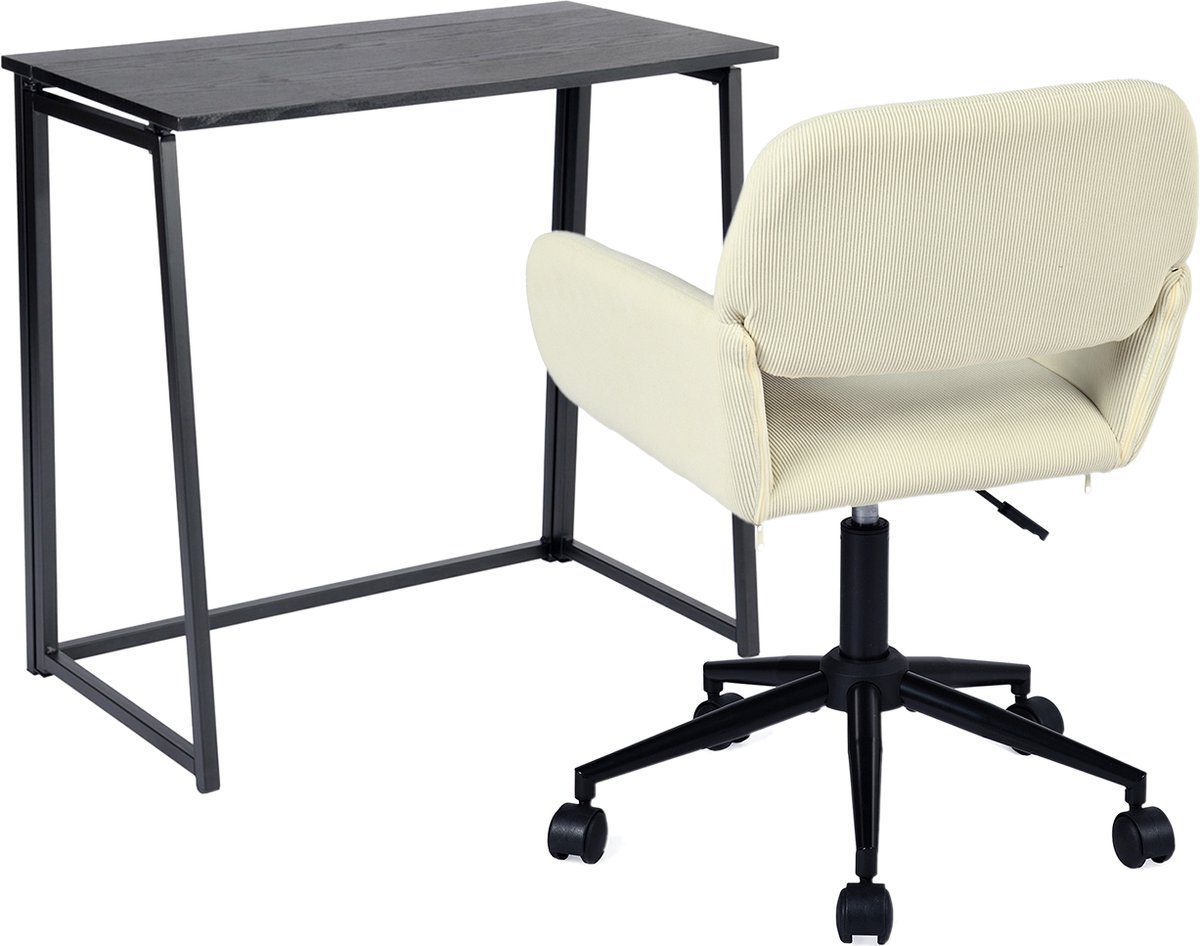 Bureau - Inklapbaar Bureau met Verstelbare Bureaustoel Set - Zwart