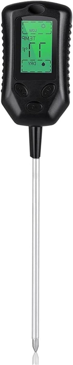 4-in-1 Bodemmeter - Vocht Sensor - Planten Verzorgen - LCD Scherm Blacklight - 20.5 cm Sonde - Zwart
