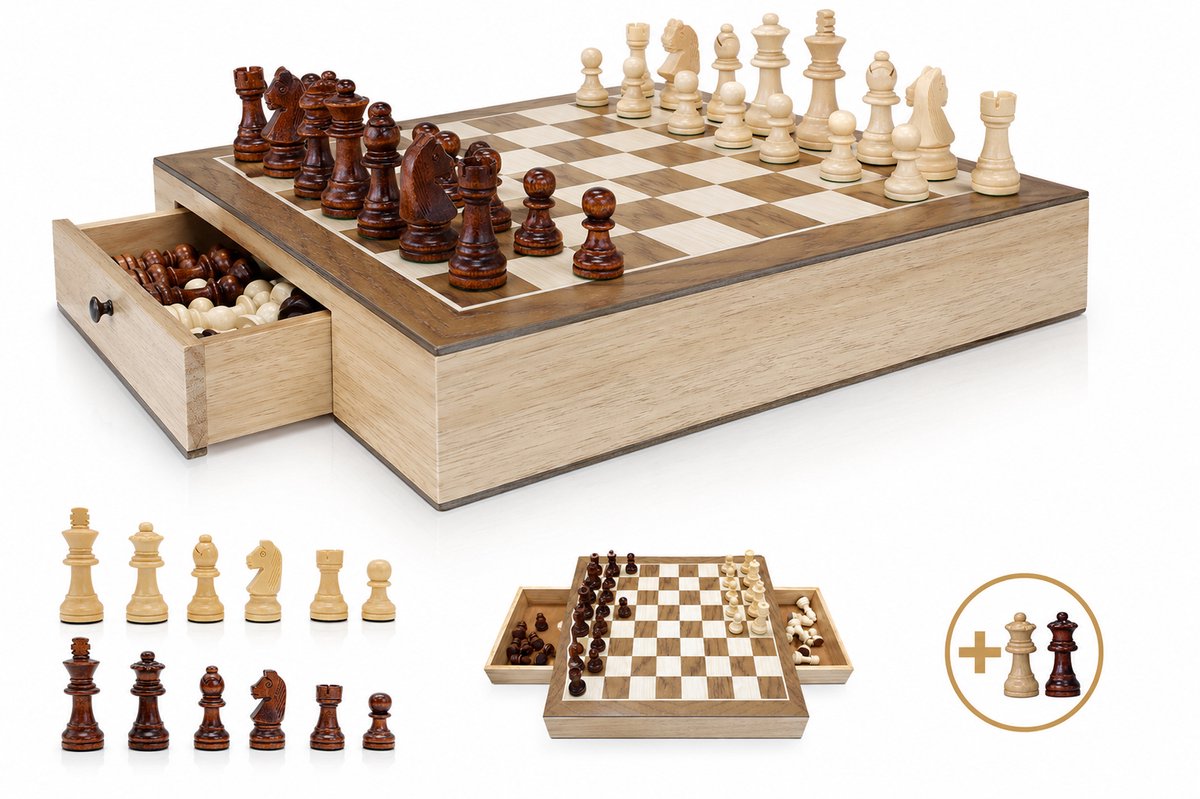Wood Chess set - Houten schaakbord - met opberglade - 38x38 CM - Schaakspel, Schaken, Schaakset
