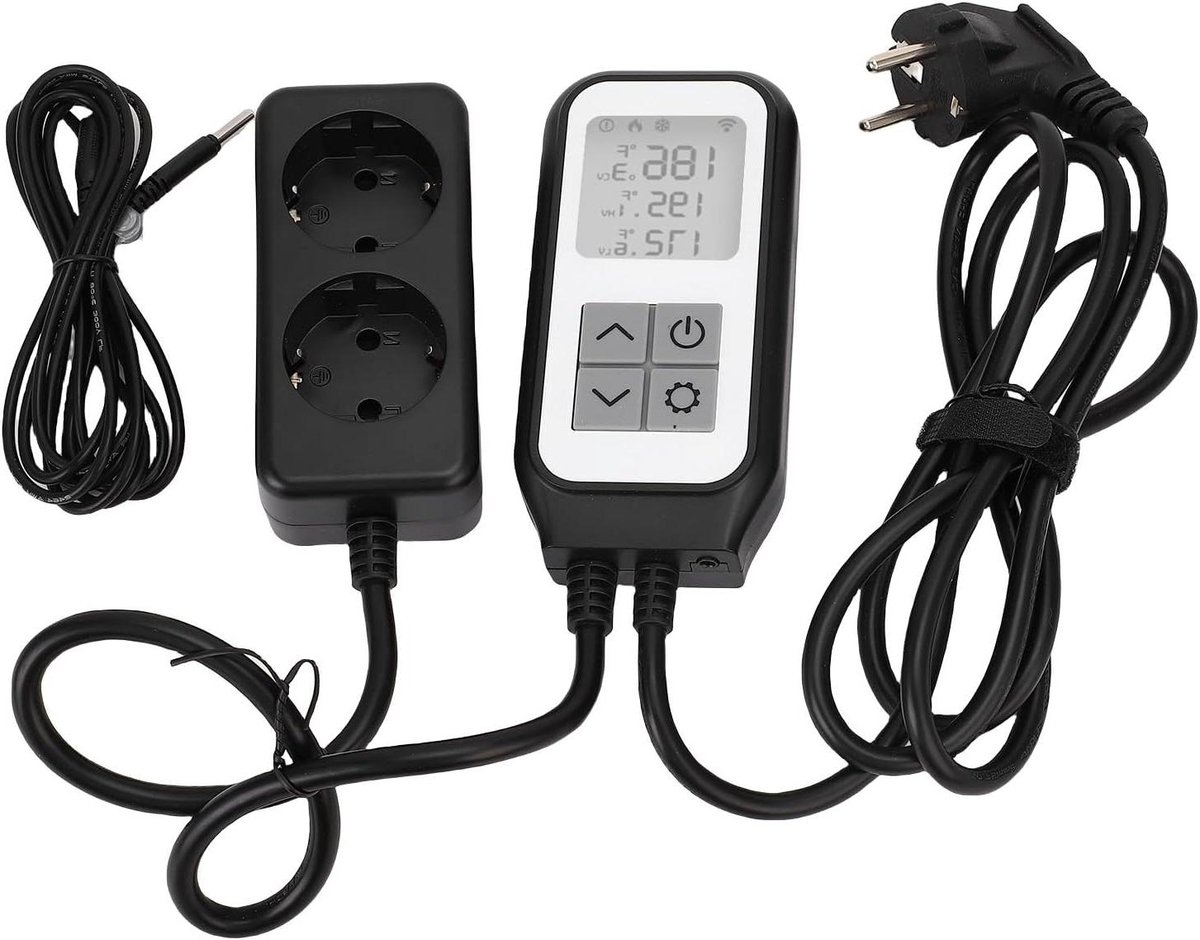 Digitale Thermostaatschakelaar - Temperatuurregelaar Stopcontact - Klimaatbeheersing Kas - App Afstandsbediening - 10A 1250W - Zwart