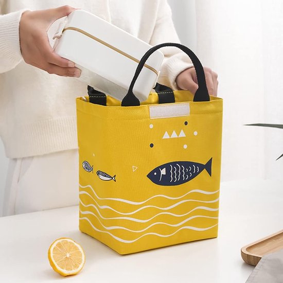 Lunchtas - 2 Stuks Set - Kleine Koeltas voor Werk en School - Opvouwbare Thermotas met Aluminium Isolatie - Lunchbag voor Dames, Heren en Kinderen - Blauw en Geel — afbeelding 5
