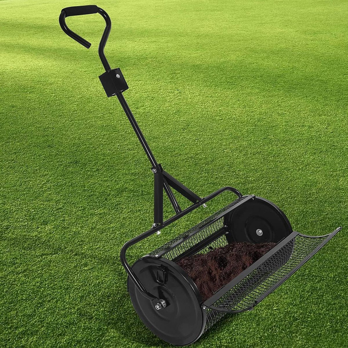 Compostverspreider Mand - Meststrooier Tuin - Gazon Voeden - Robuuste Metalen Constructie - 24 Inch - Zwart