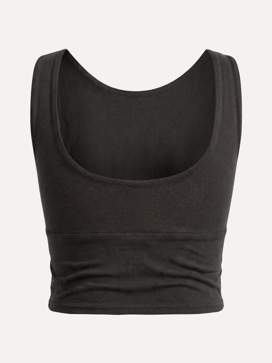 Donkergrijs sport T-shirt met ronde hals en brede band aan de onderkant.